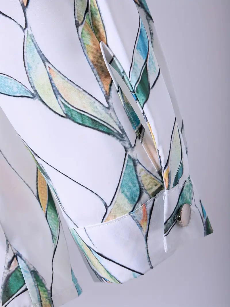 Blusa de mujer moderna con estampado abstracto y tapeta de botones – Marlene