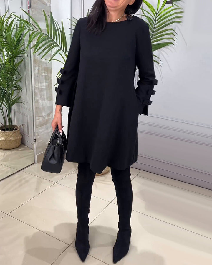 Casual Black Dress with Long Sleeves - Nora