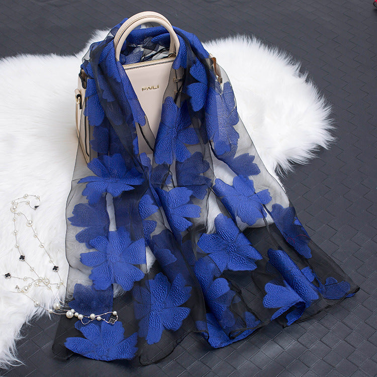 Trendy Women's Silk Scarf with Floral Pattern and Cut-out Design – Fiora (1+1 FREE)