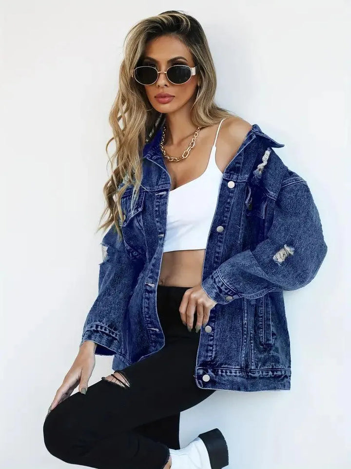Vandtæt & Forede Oversized Dame Jeansjakke med Hætte – Talia
