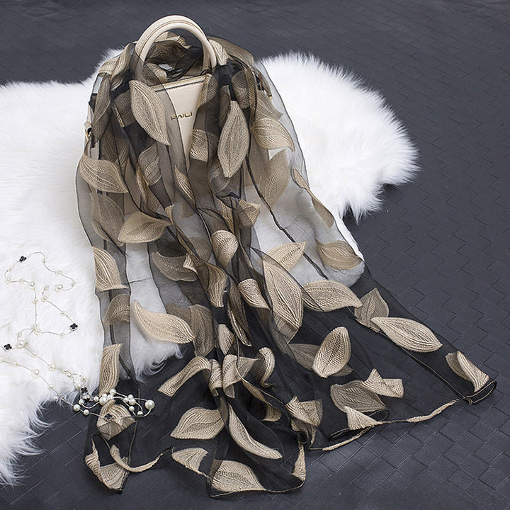 Trendy Women's Silk Scarf with Floral Pattern and Cut-out Design – Fiora (1+1 FREE)