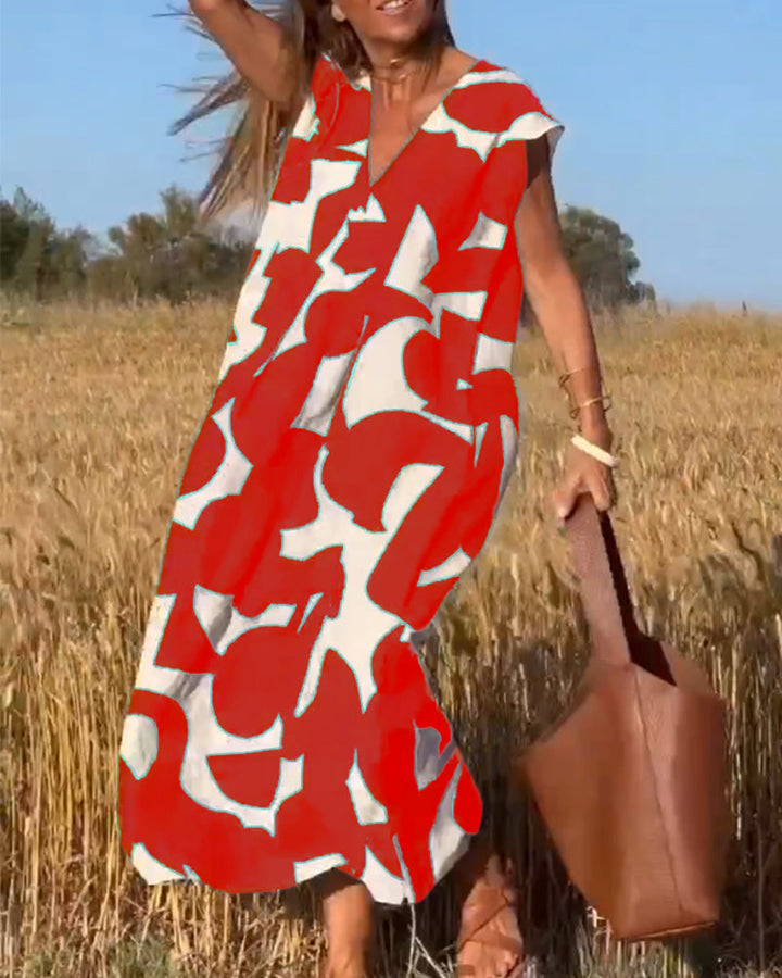 V-hals maxi kjole med print - Bella