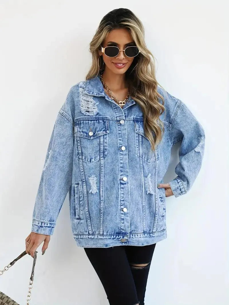 Vandtæt & Forede Oversized Dame Jeansjakke med Hætte – Talia