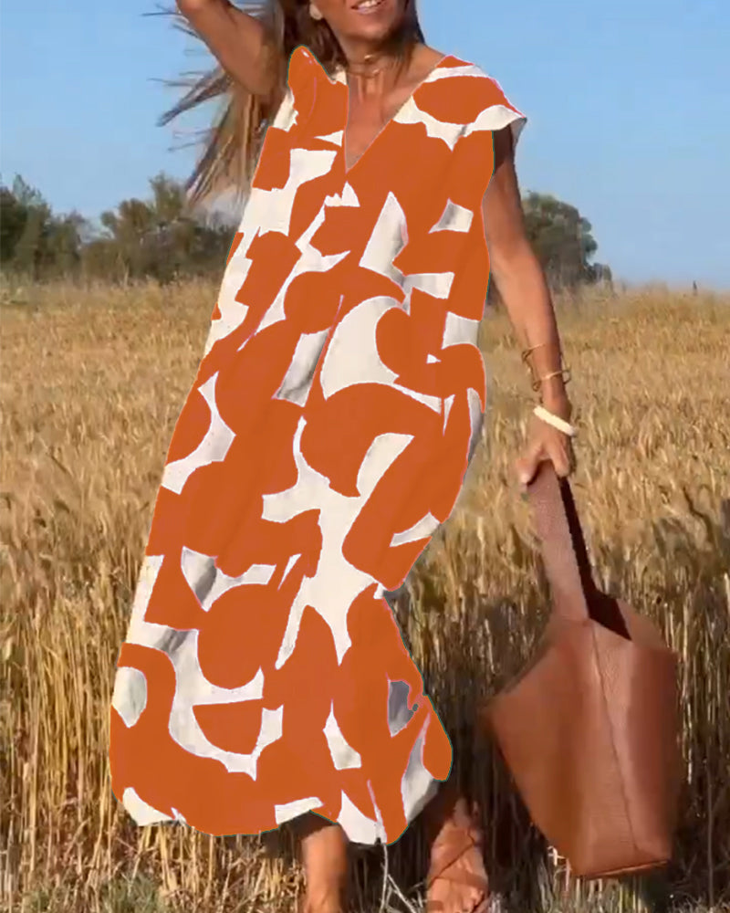 V-hals maxi kjole med print - Bella