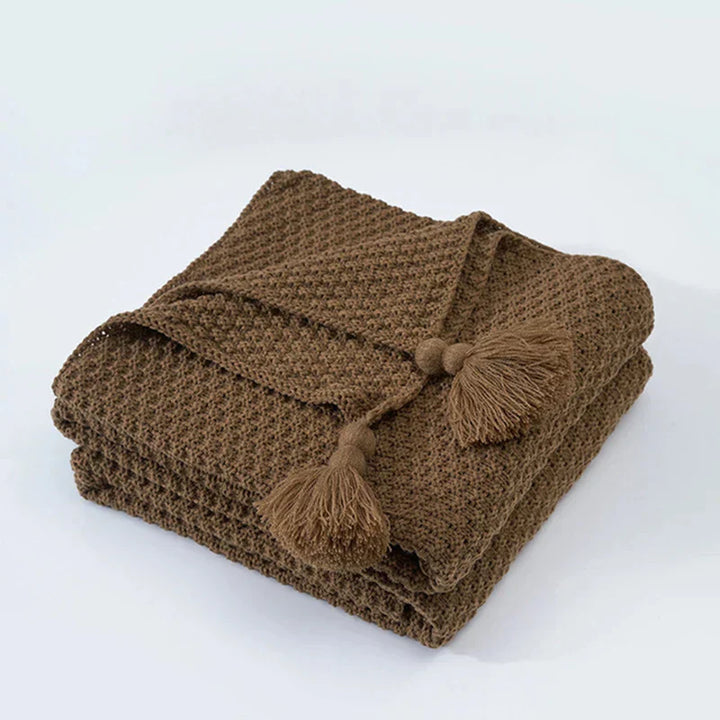 Knitted Wool Blanket with Tassels - NordicCozy