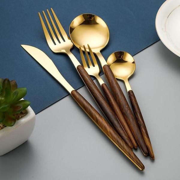 Stainless Steel Cutlery Set with Wooden Handle – WoodCraft