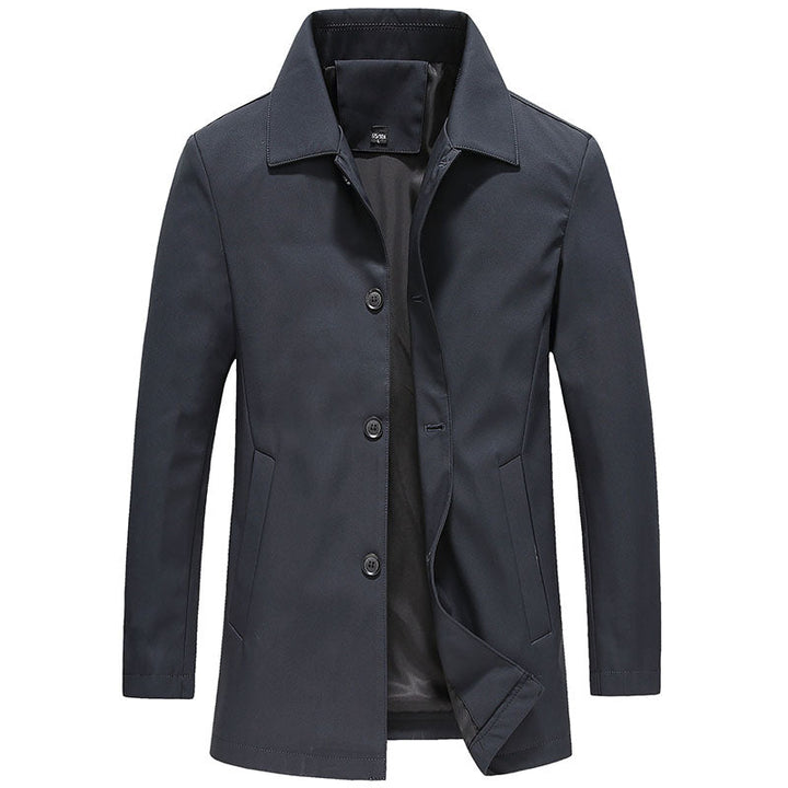 Windproof Long Men's Coat in Solid Color – Koen
