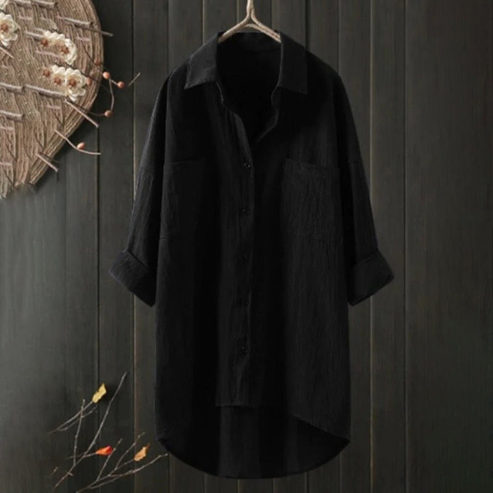 Blusa femenina ligera con mangas largas y bolsillos delanteros – Selene