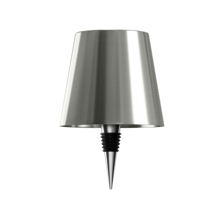 Silberne Flaschenlampe, Edelstahl, modern, energiesparend, für stilvolle Beleuchtung.