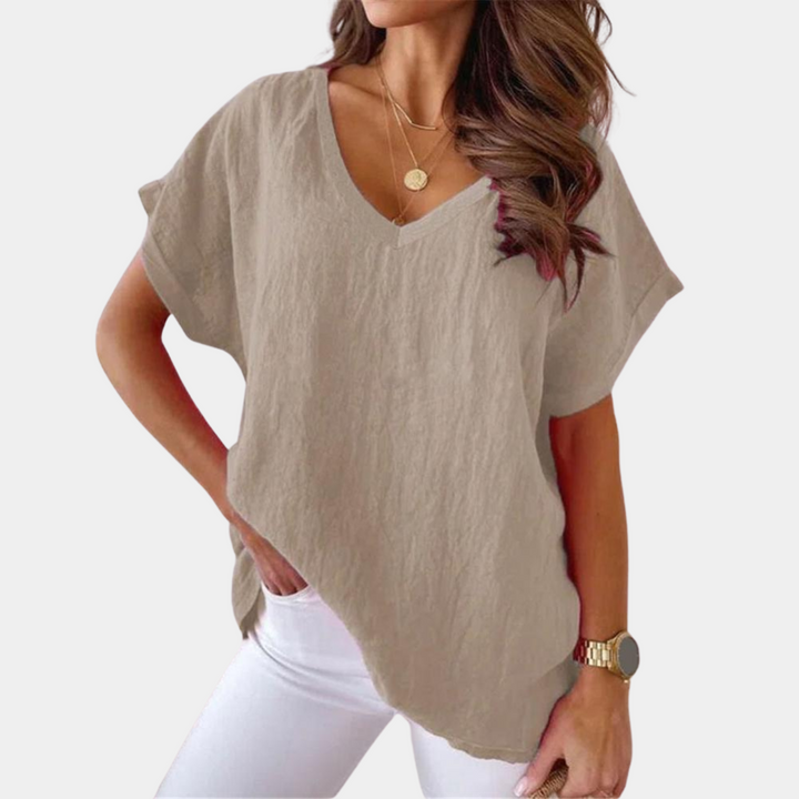 Airy V-neck Linen Blouse with Loose Fit – Mailin