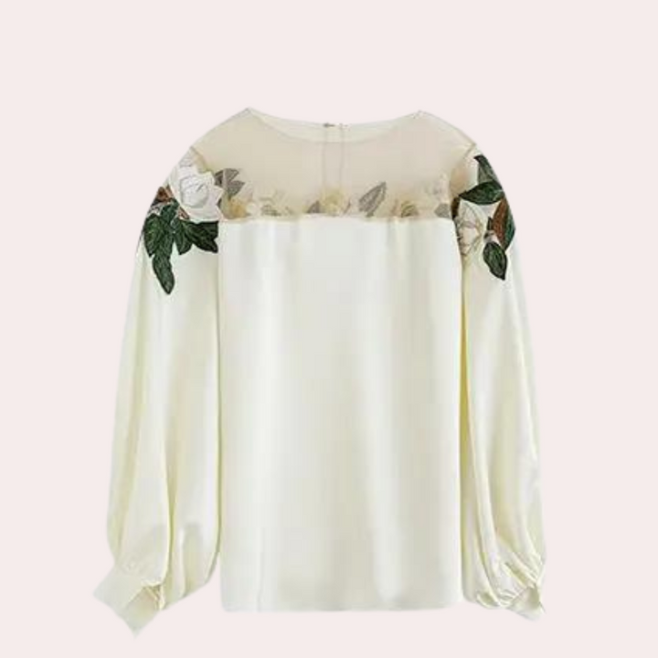 Blumenmuster Beige Damenbluse mit Lockere Passform – Elvira