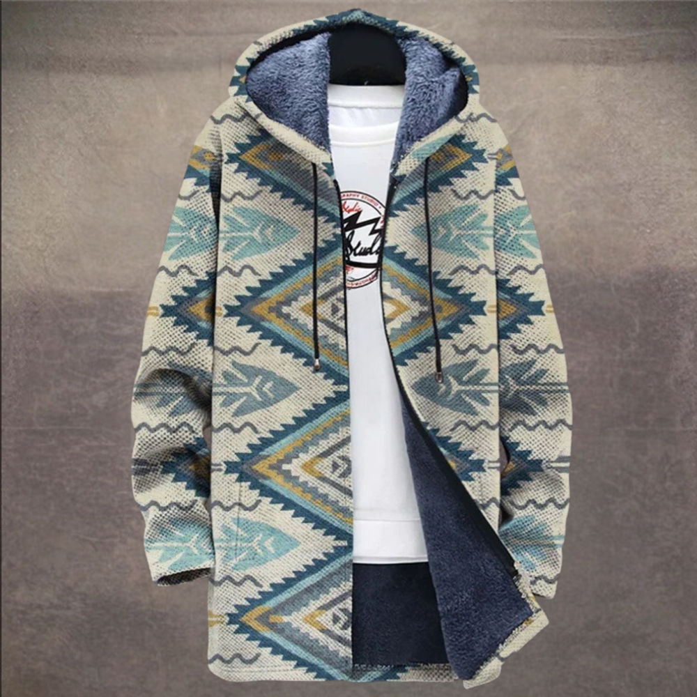 Retro herrejakke med colorblock-print og hætte – Eliano