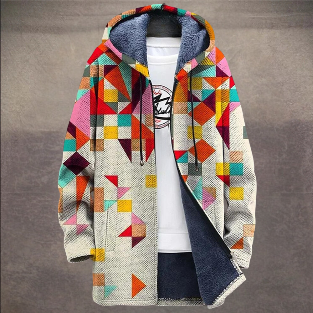 Retro herrejakke med colorblock-print og hætte – Eliano
