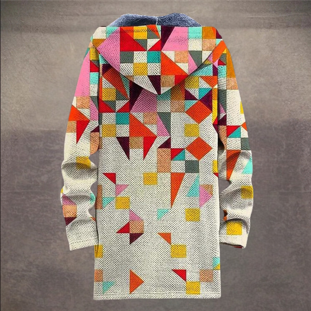 Retro herrejakke med colorblock-print og hætte – Eliano