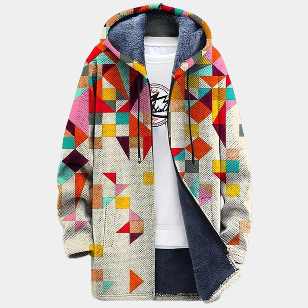 Retro herrejakke med colorblock-print og hætte – Eliano