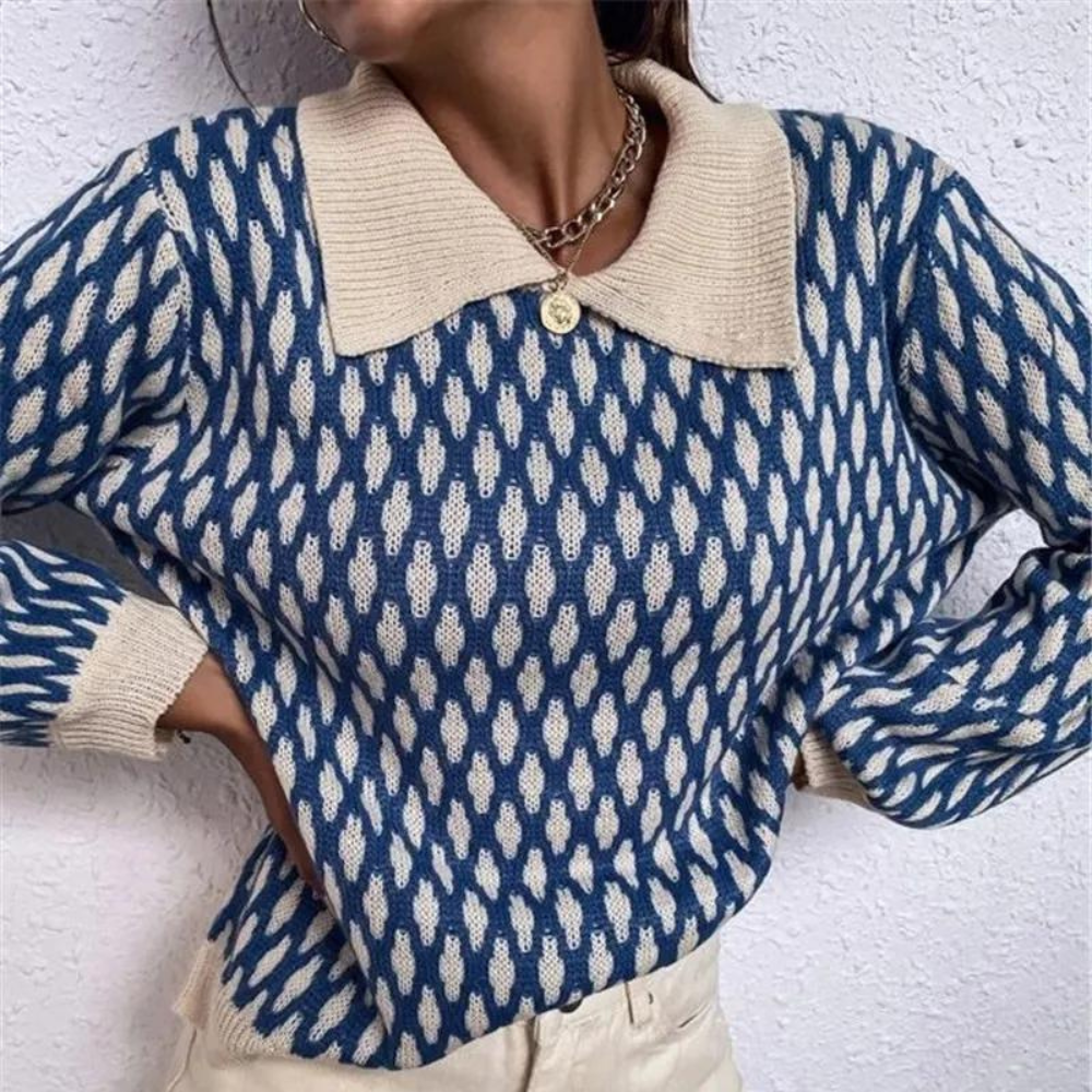 Knitted Sweater for Women with Collar – Solveig