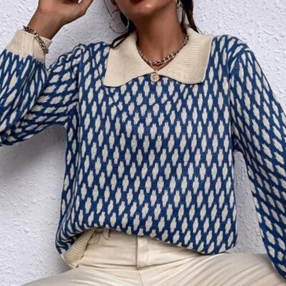 Knitted Sweater for Women with Collar – Solveig