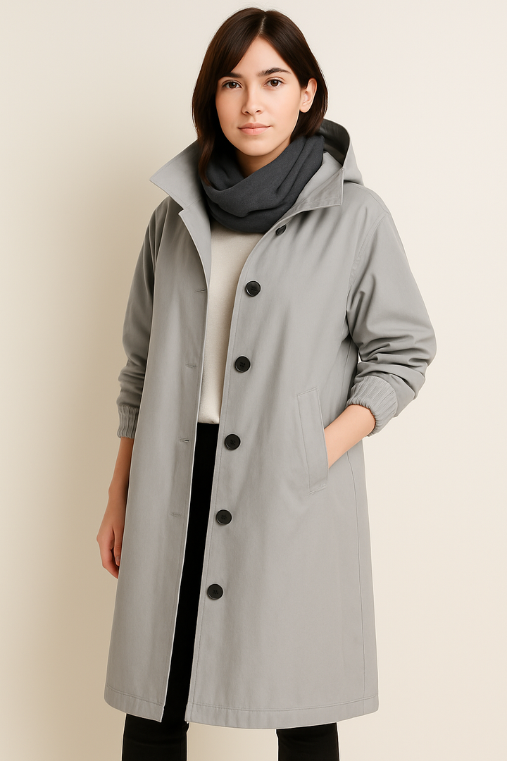 Langer Damen Trenchcoat mit Kapuze – Ranya Herbstedition