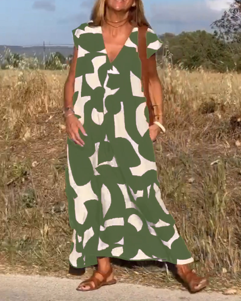 V-hals maxi kjole med print - Bella