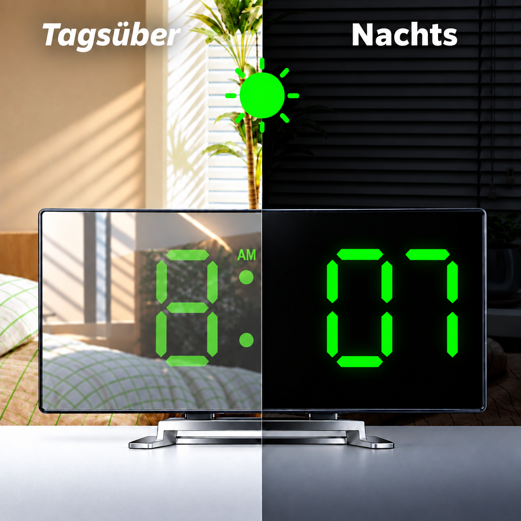 Digital Alarm Clock | Curved LED Mirror Display | Auto-Dimming 3