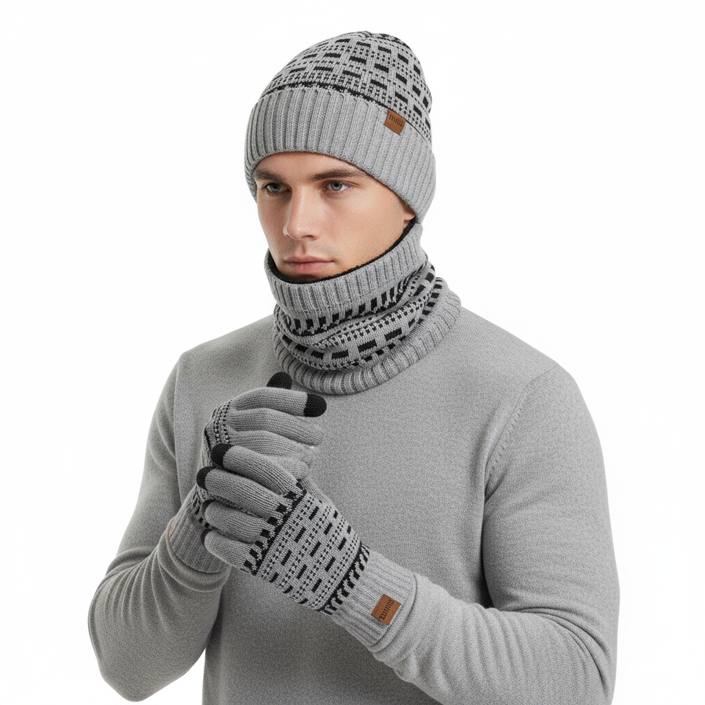 Dreiteiliges Strickset Mit Fleecefutter - Fleeceon