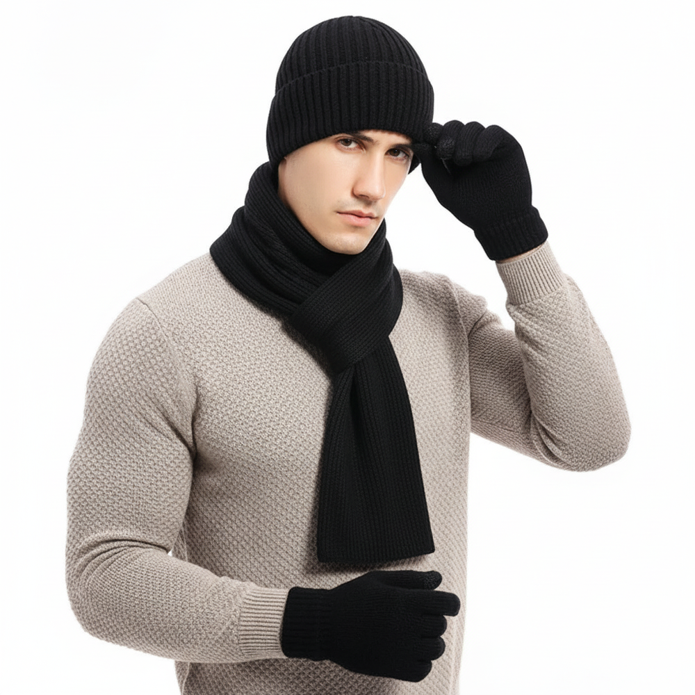 Dreiteiliges Gestricktes Winteraccessoire Set - WarmTrio