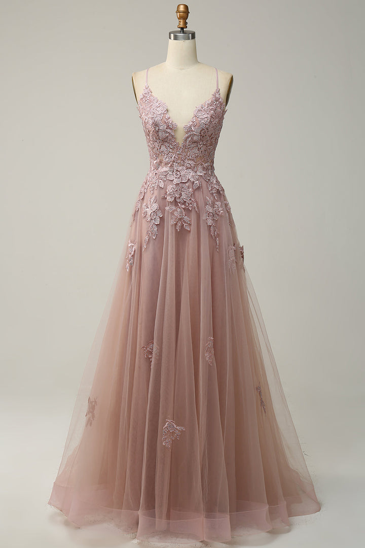 Vestido de baile estilo A-line elegante con tirantes finos y cordones - Julia