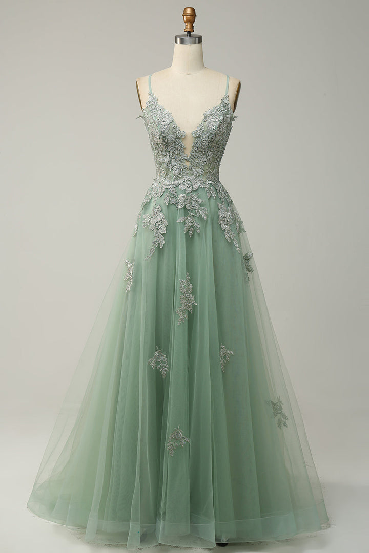 Vestido de baile estilo A-line elegante con tirantes finos y cordones - Julia