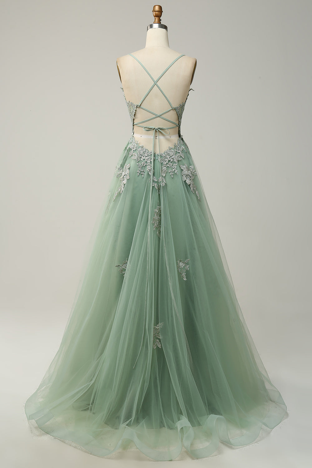Vestido de baile estilo A-line elegante con tirantes finos y cordones - Julia