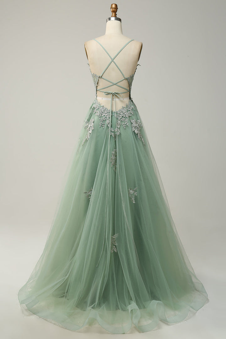 Vestido de baile estilo A-line elegante con tirantes finos y cordones - Julia