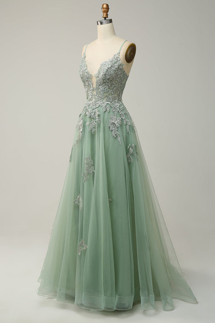 Vestido de baile estilo A-line elegante con tirantes finos y cordones - Julia
