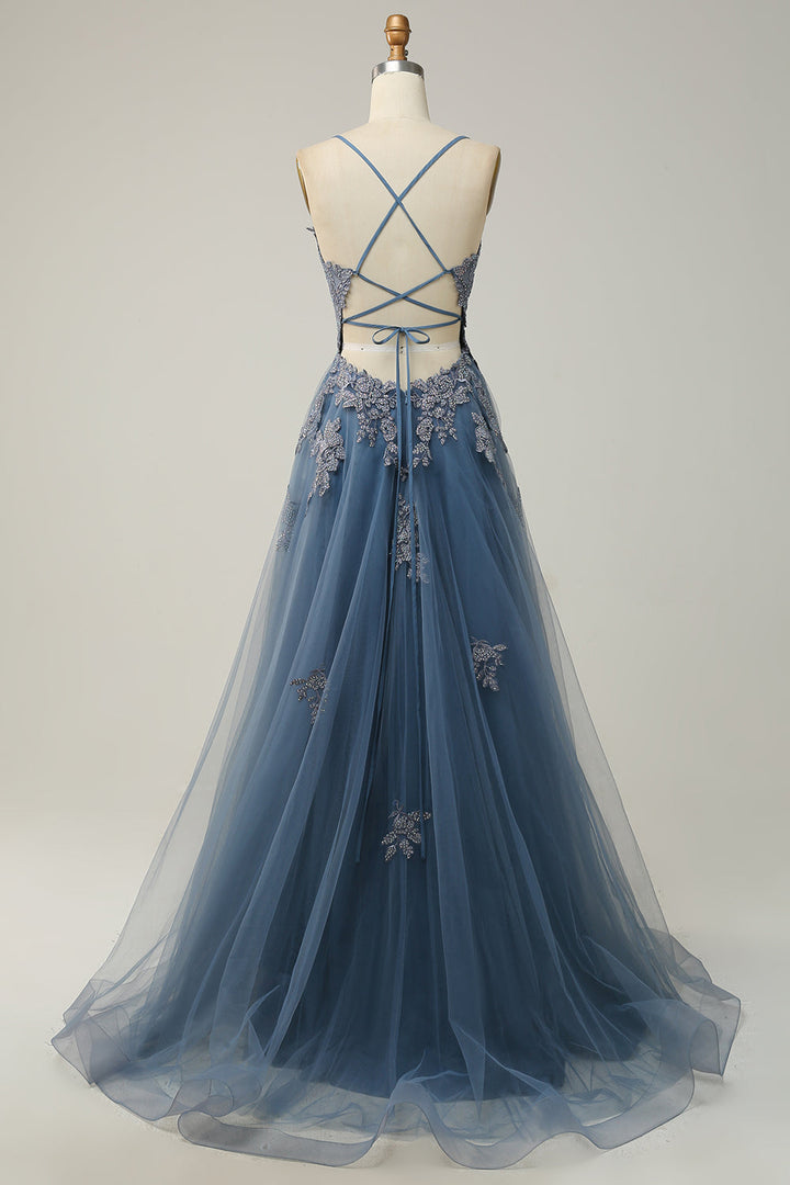 Vestido de baile estilo A-line elegante con tirantes finos y cordones - Julia