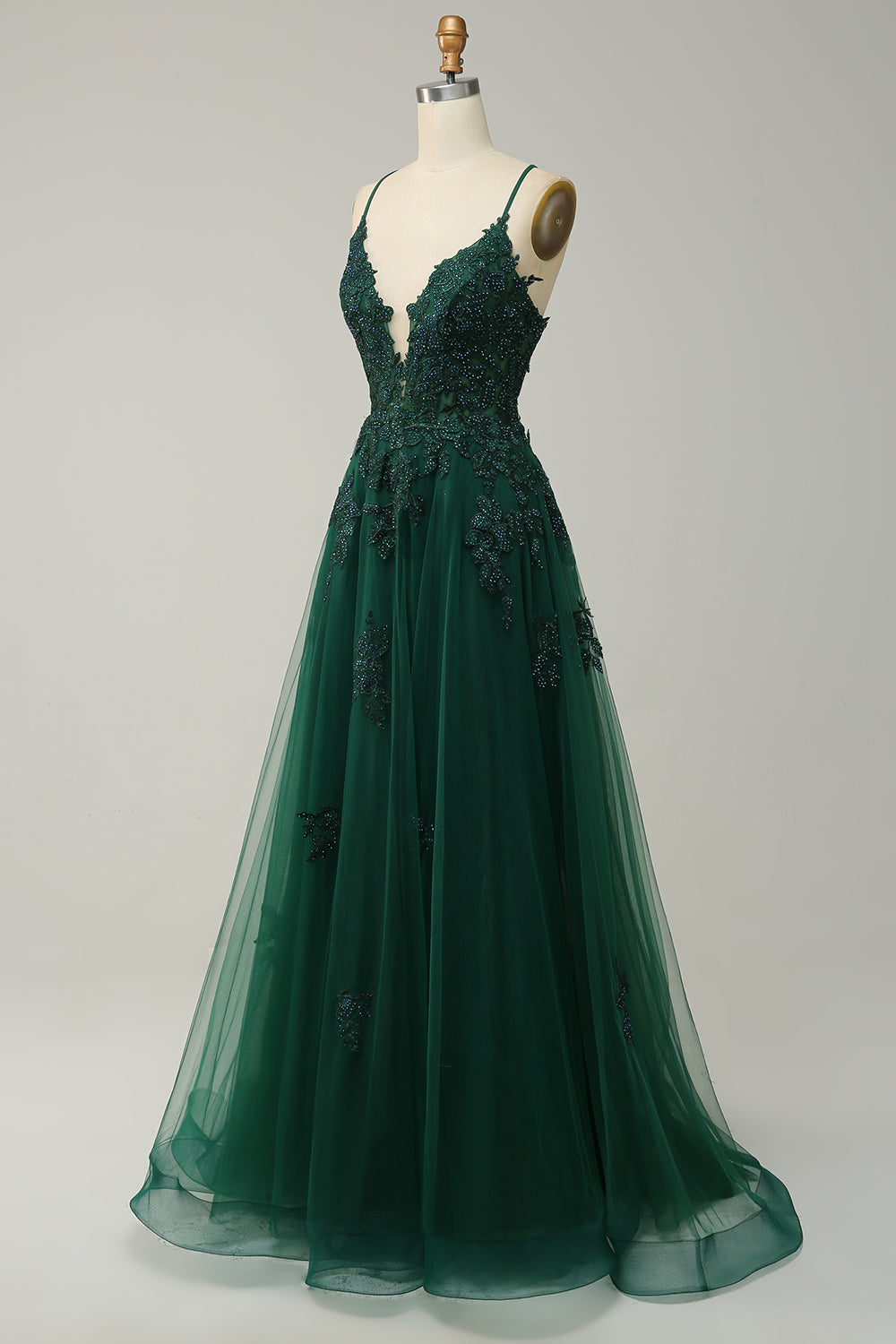 Vestido de baile estilo A-line elegante con tirantes finos y cordones - Julia