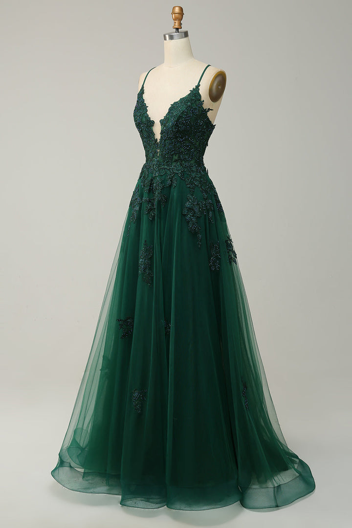 Vestido de baile estilo A-line elegante con tirantes finos y cordones - Julia