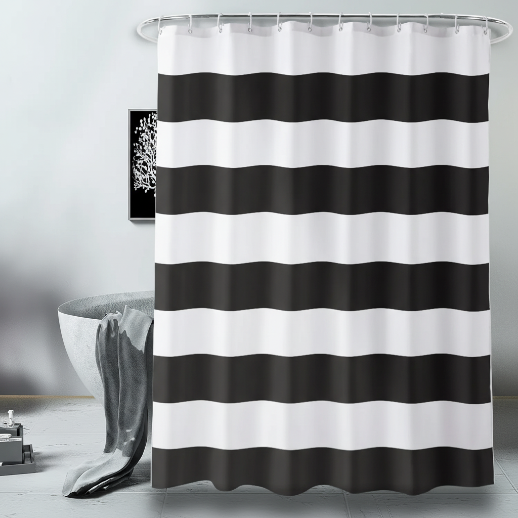 Gestreifter Textil Duschvorhang - WavePanel