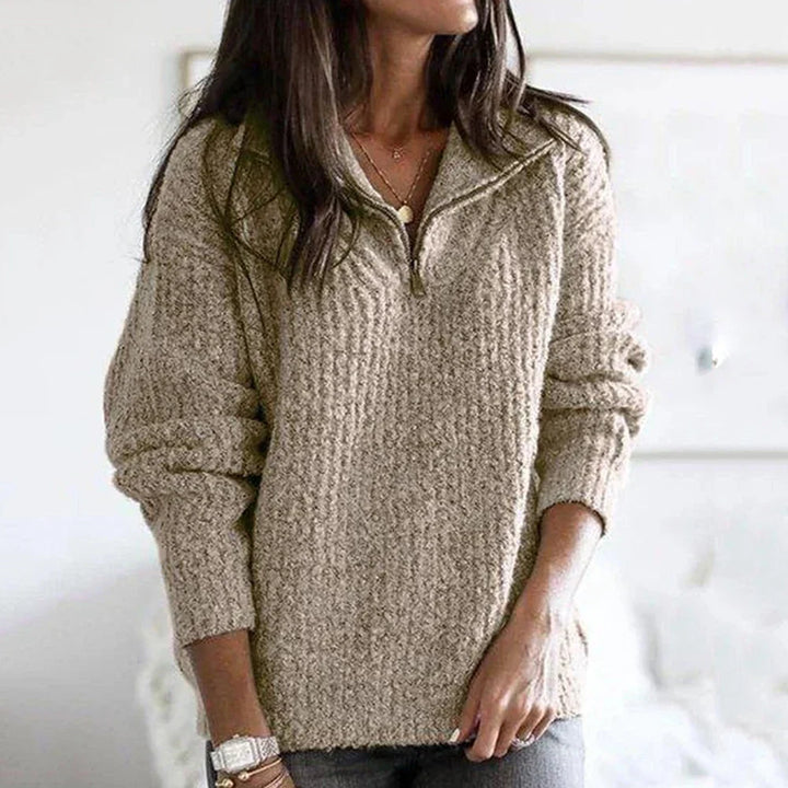 Autumn textured women's half-zip sweater with long sleeves – Noelle