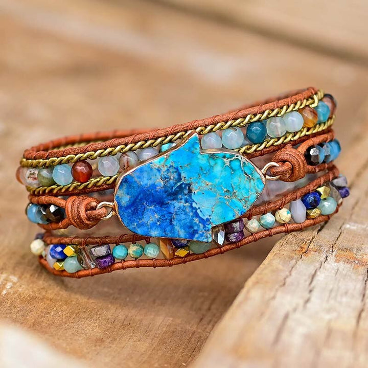 Blue Hamsa Turquoise Wrap Bracelet – Soraya