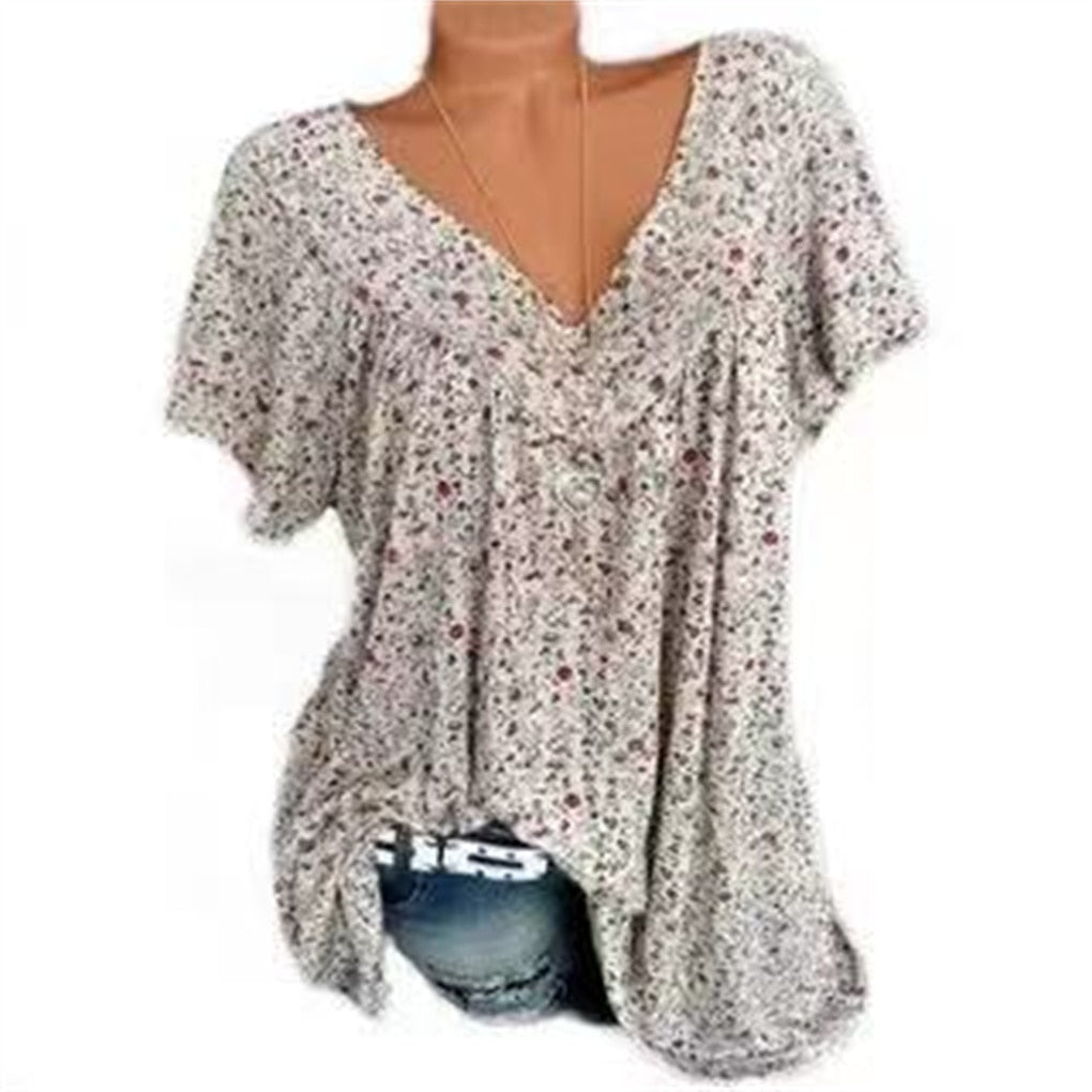 Dame Boho Sommerbluse med Blomsterprint - Celeste