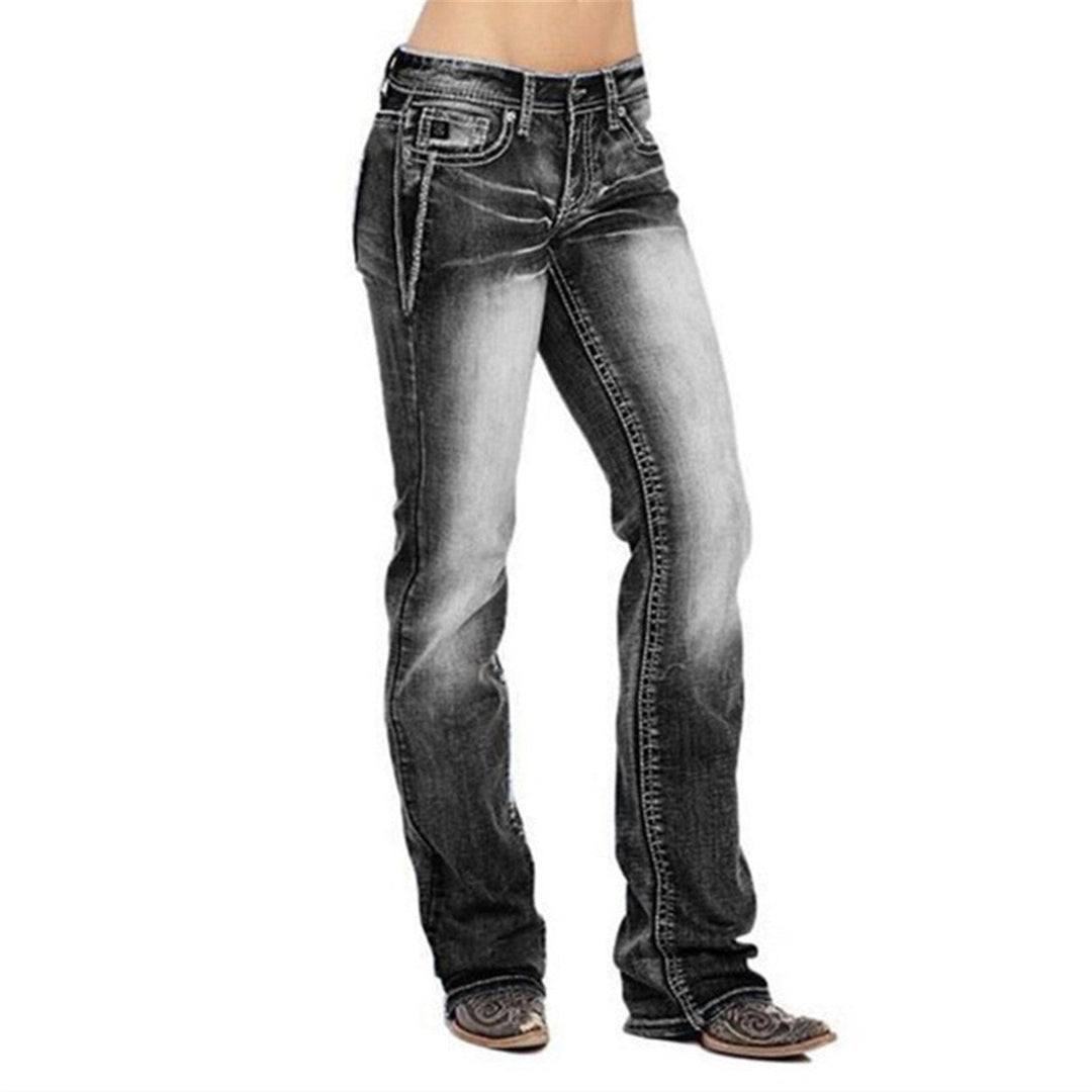 Jeans de corte bota para mujer con detalles de banderas – Madison