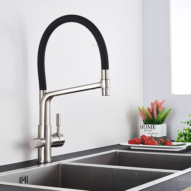 Kitchen faucet with dual spout and water filtration – PureFlow Duo
