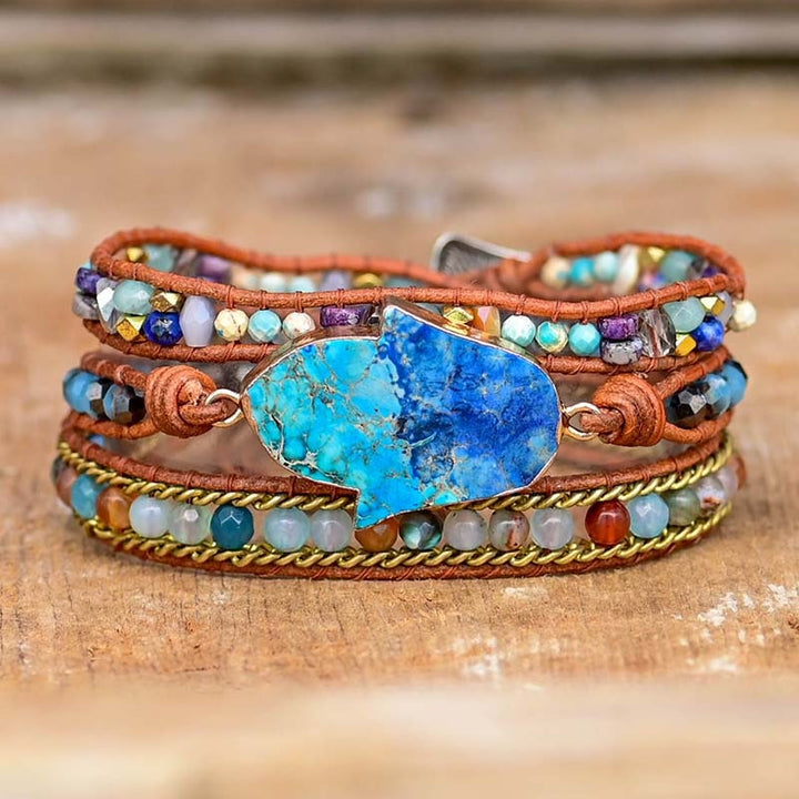 Blue Hamsa Turquoise Wrap Bracelet – Soraya