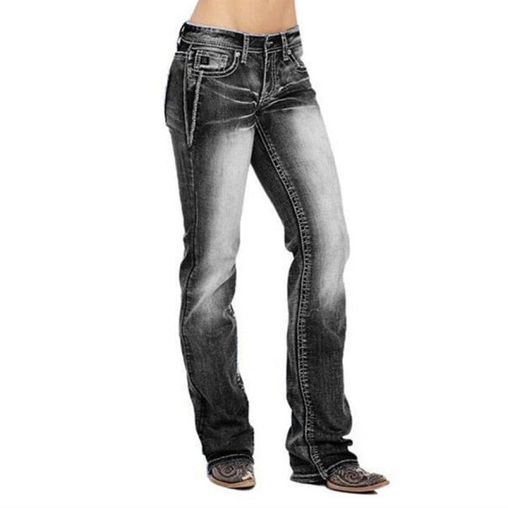 Jeans de corte bota para mujer con detalles de banderas – Madison