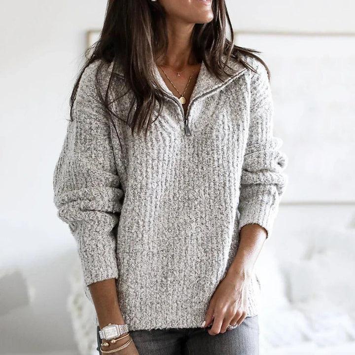 Autumn textured women's half-zip sweater with long sleeves – Noelle