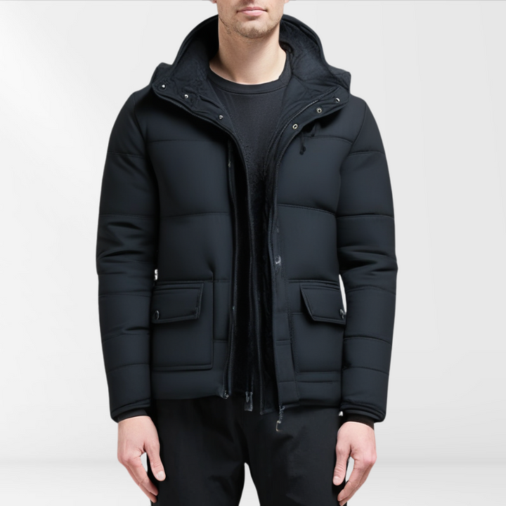 Black Padded Men's Winter Coat with Modern Cut – Leon