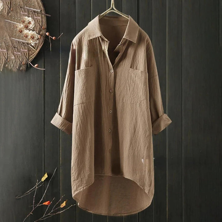 Blusa femenina ligera con mangas largas y bolsillos delanteros – Selene