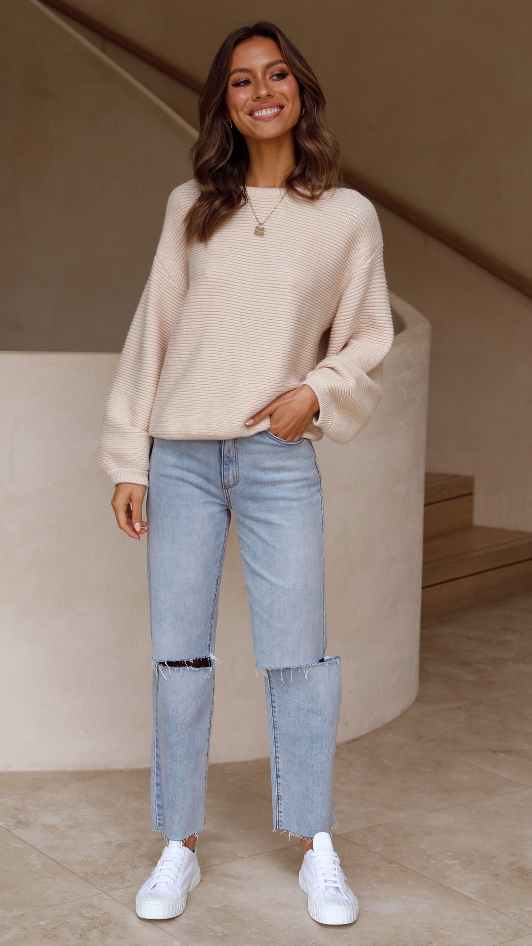 Beige strikket damegenser - Isabella