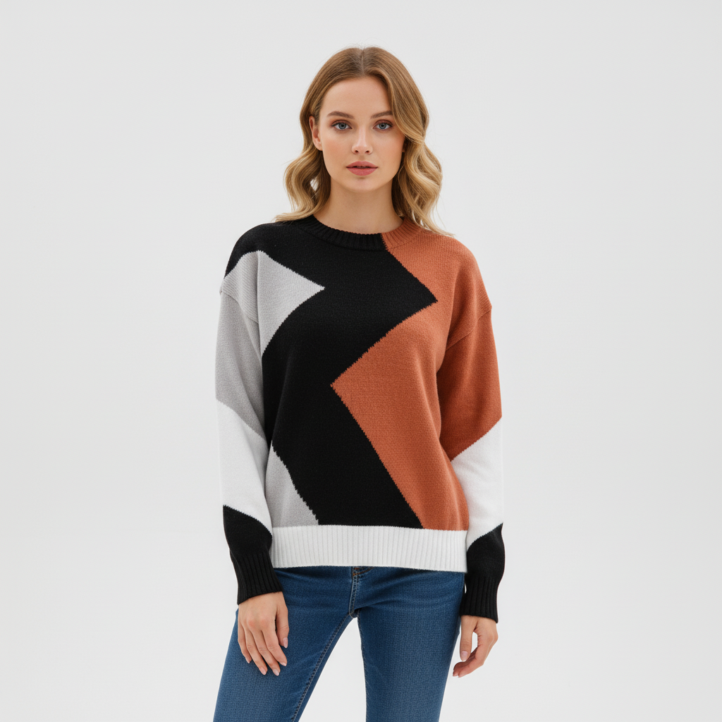 Patchwork Design Damen Pullover - Miriam