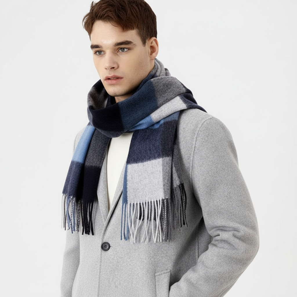 Langer Wollschal Mit Karomuster - Cozyloom
