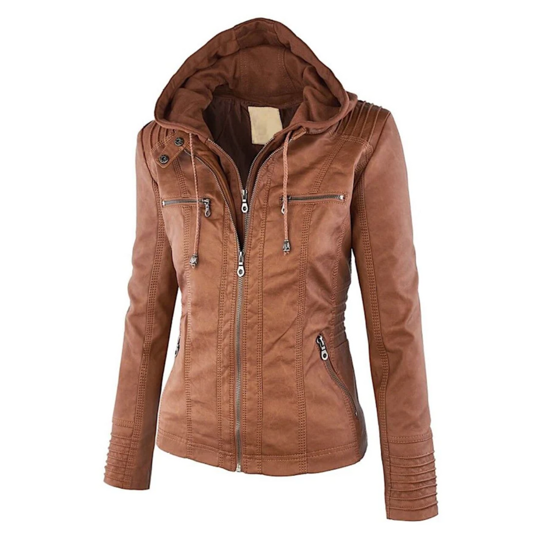 Chaqueta de cuero para mujer con capucha - Emma