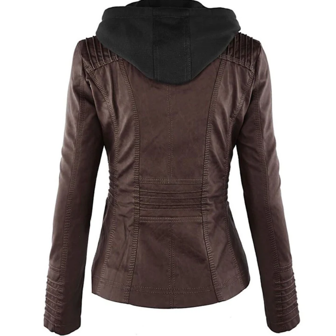 Chaqueta de cuero para mujer con capucha - Emma